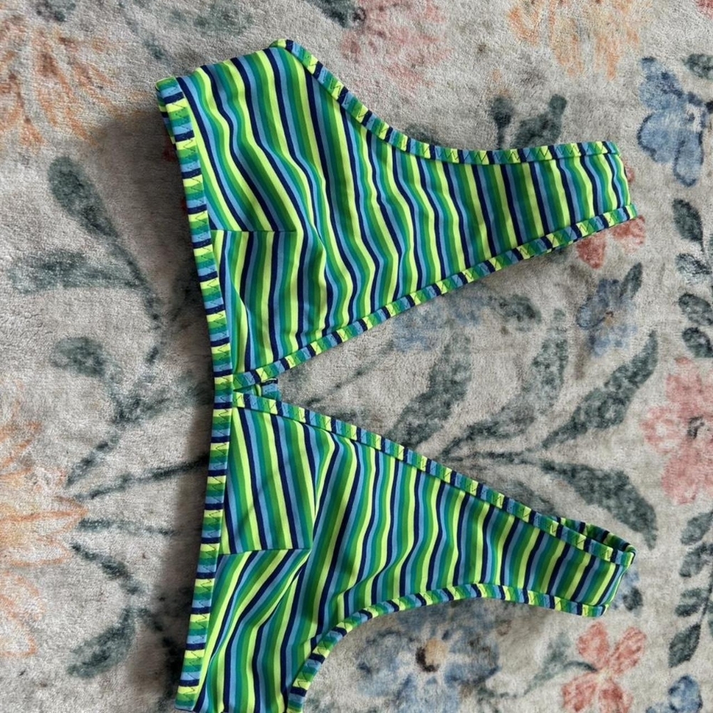 Aerie Green and Blue Striped Bikini Top Size S